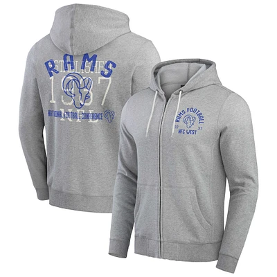 Men's Darius Rucker Collection by Fanatics Heather Gray Los Angeles Rams Vintage Stripe Full-Zip Hoodie