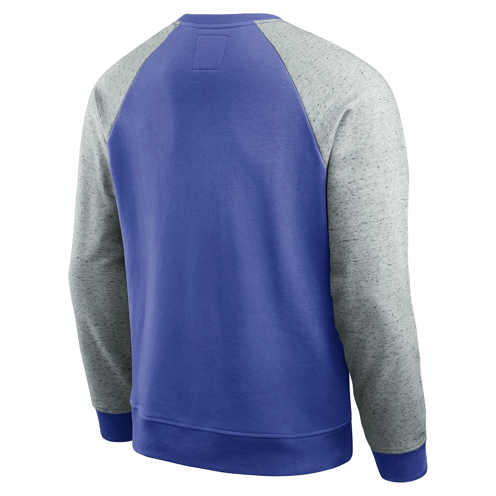 Sweat-shirt à col rond colorblock pour homme de la collection Darius Rucker Fanatics Royal/Heather Grey Los Angeles Rams