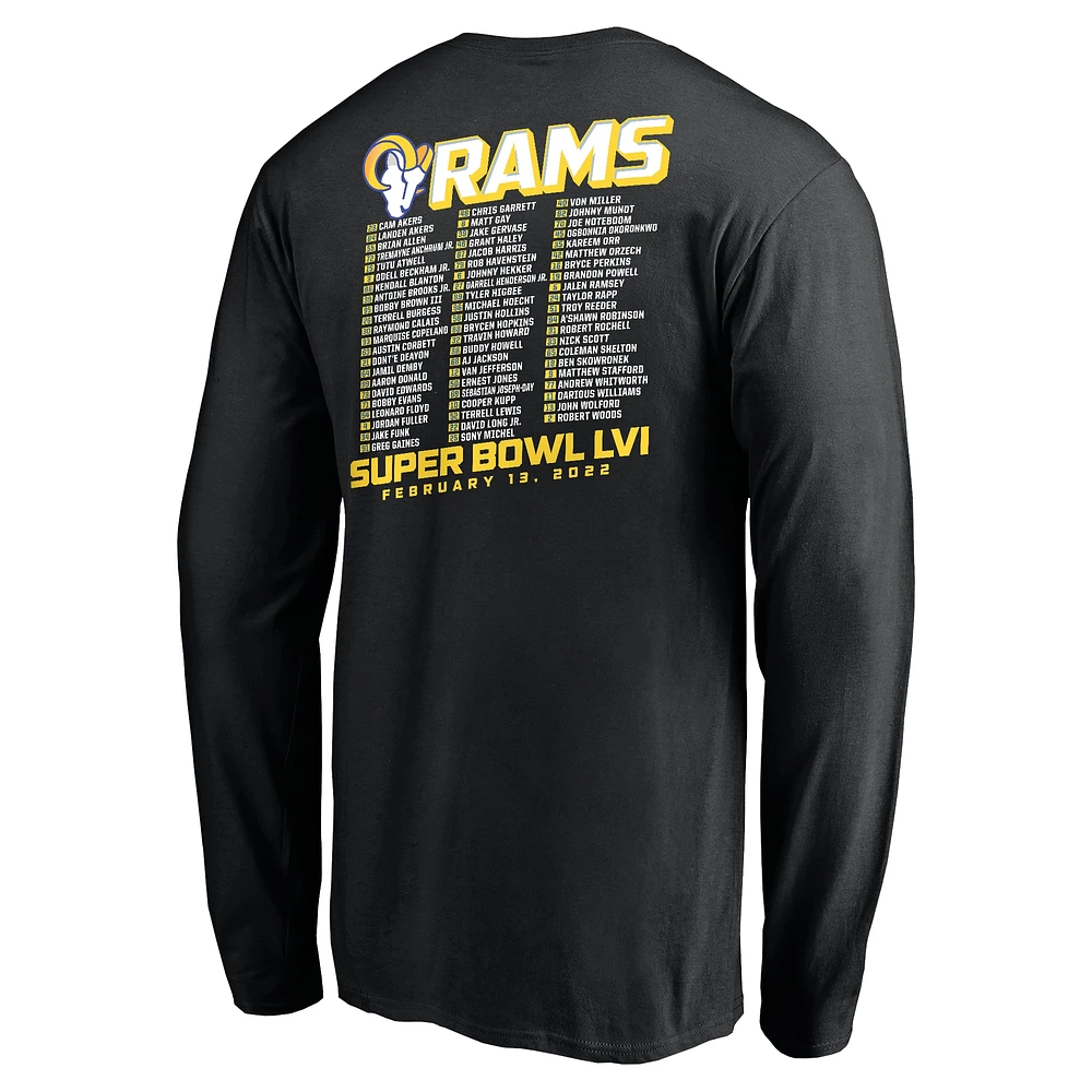 Men's Fanatics Black Los Angeles Rams Super Bowl LVI Bound Tilted Roster Long Sleeve T-Shirt