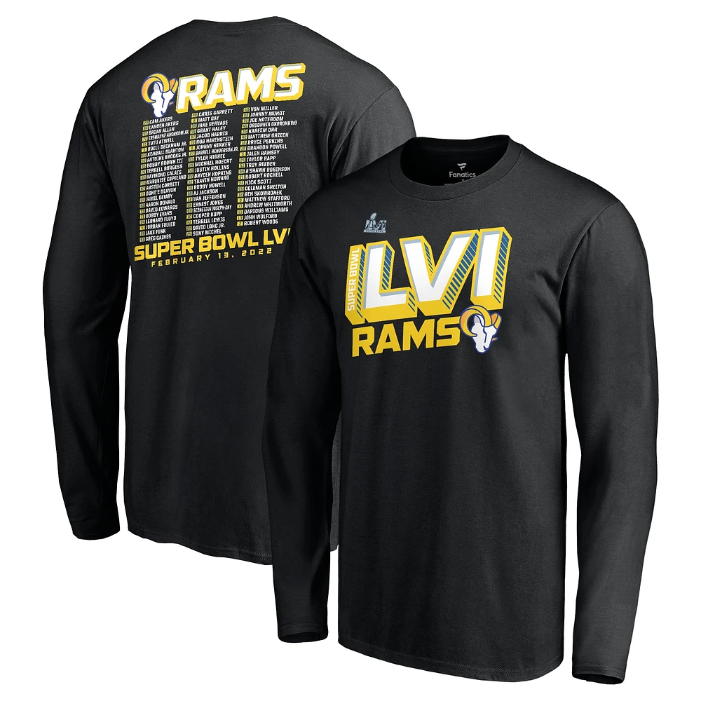 Men's Fanatics Black Los Angeles Rams Super Bowl LVI Bound Tilted Roster Long Sleeve T-Shirt