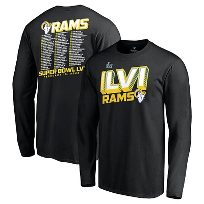 T-shirt noir à manches longues Fanatics pour hommes des Rams de Los Angeles Super Bowl LVI Bound Tilted Roster