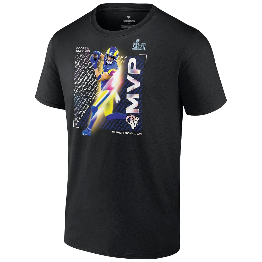 T-shirt MVP Fanatics Cooper Kupp pour hommes, noir, Los Angeles Rams, Super Bowl LVI Champions