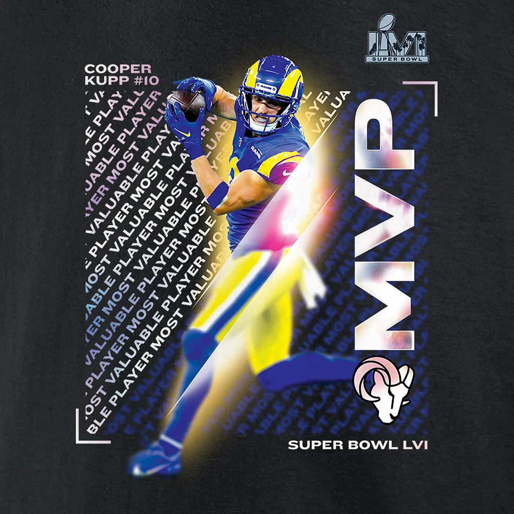 Men's Fanatics Cooper Kupp Black Los Angeles Rams Super Bowl LVI Champions MVP T-Shirt