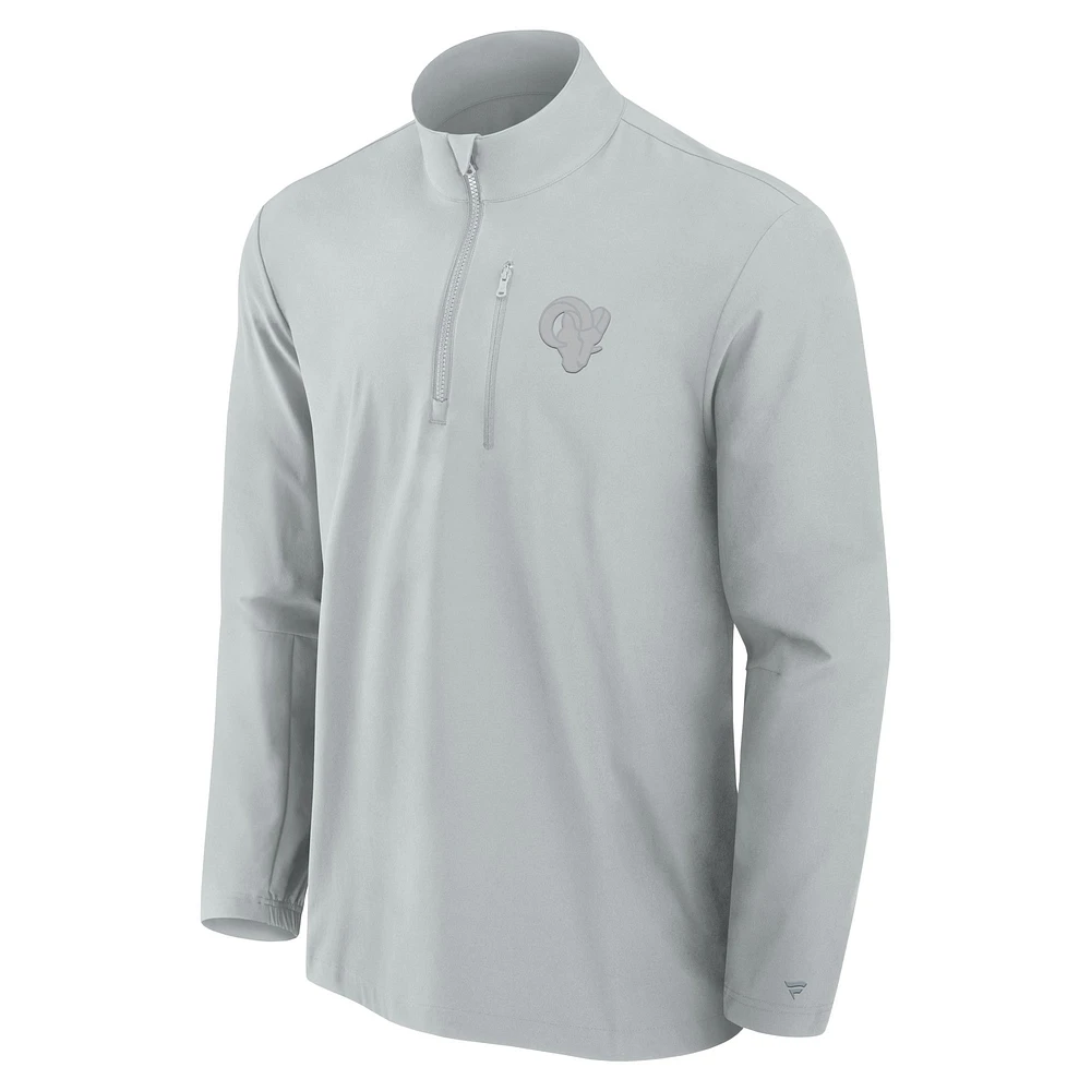 Men's Fanatics Gray Los Angeles Rams Front Office Micro Tonal Quarter-Zip Pullover