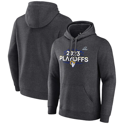 Men's Fanatics Heather Charcoal Los Angeles Rams 2023 NFL Playoffs Fleece Pullover Hoodie