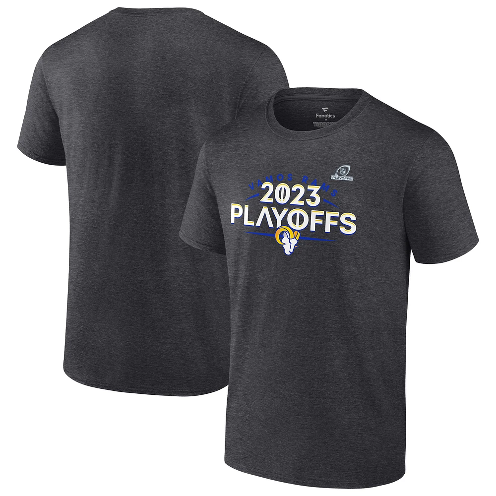 Men's Fanatics Heather Charcoal Los Angeles Rams 2023 NFL Playoffs T-Shirt