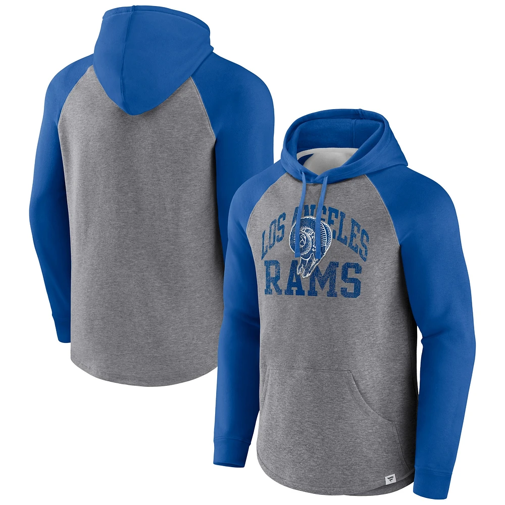 Men's Fanatics Heather Gray Los Angeles Rams Favorite Arch Raglan Pullover Hoodie