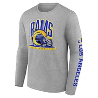 T-shirt à manches longues avec plateforme de casque Los Angeles Rams Fanatics gris chiné pour hommes