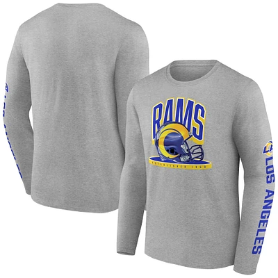 T-shirt à manches longues avec plateforme de casque Los Angeles Rams Fanatics gris chiné pour hommes