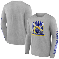 T-shirt à manches longues avec plateforme de casque Los Angeles Rams Fanatics gris chiné pour hommes