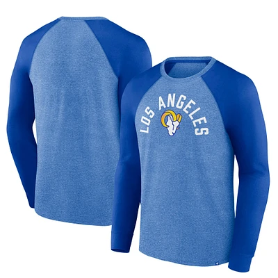 T-shirt à manches longues raglan tri-blend Arc Away de Los Angeles Rams Fanatics Heather Royal pour homme