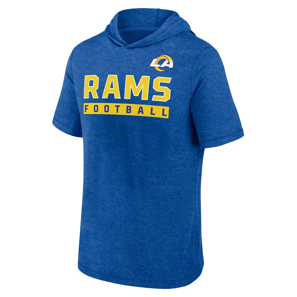 Men's Fanatics Heather Royal Los Angeles Rams Push Short Sleeve Pullover Hoodie