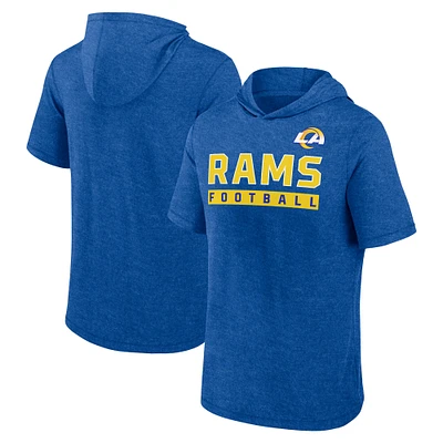 Men's Fanatics Heather Royal Los Angeles Rams Push Short Sleeve Pullover Hoodie