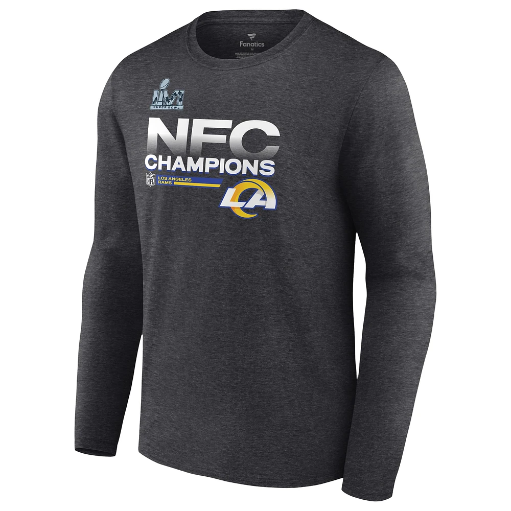 Men's Fanatics Heathered Charcoal Los Angeles Rams 2021 NFC Champions Locker Room Trophy Collection Long Sleeve T-Shirt