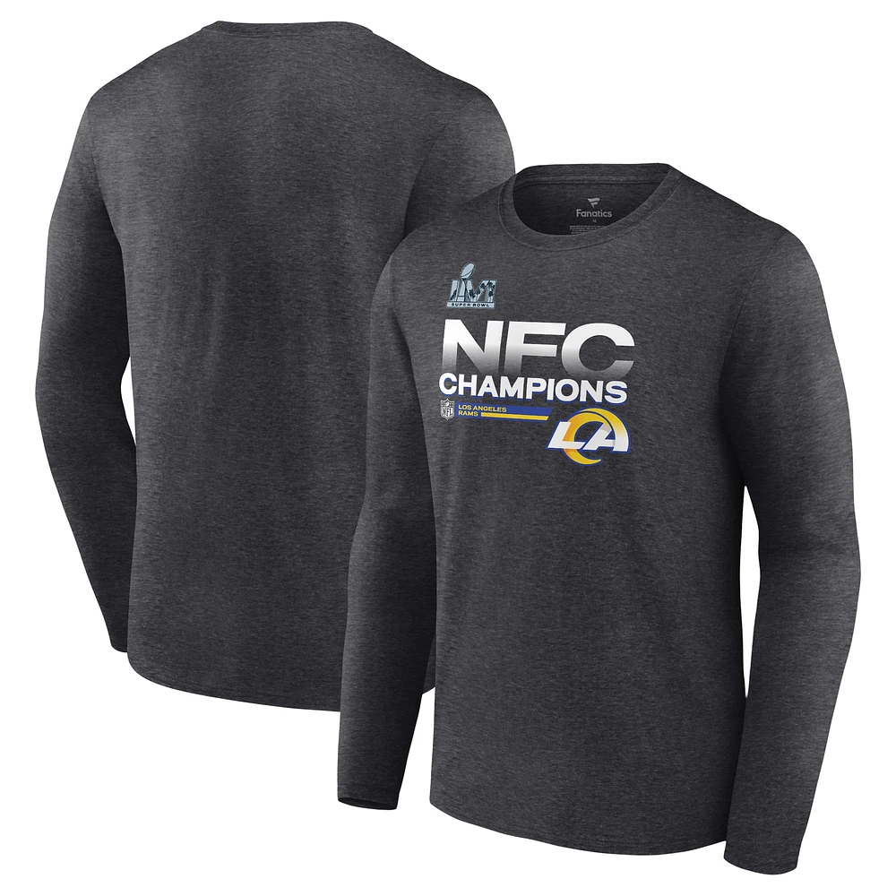 T-shirt à manches longues Fanatics Heathered Charcoal Los Angeles Rams 2021 NFC Champions Locker Room Trophy Collection pour hommes