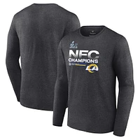 Men's Fanatics Heathered Charcoal Los Angeles Rams 2021 NFC Champions Locker Room Trophy Collection Long Sleeve T-Shirt