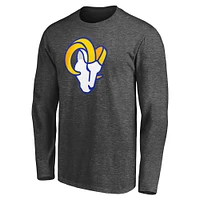 T-shirt à manches longues avec logo principal Fanatics Heathered Charcoal des Los Angeles Rams pour hommes