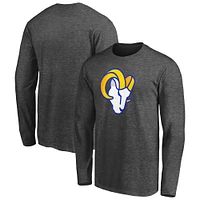 T-shirt à manches longues avec logo principal Fanatics Heathered Charcoal des Los Angeles Rams pour hommes