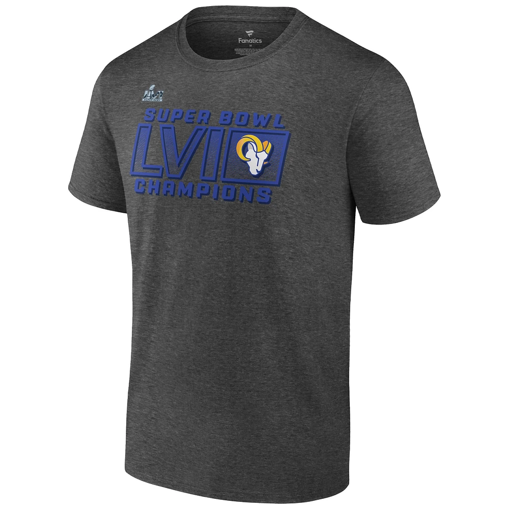 Men's Fanatics Heathered Charcoal Los Angeles Rams Super Bowl LVI Champions Fumble T-Shirt