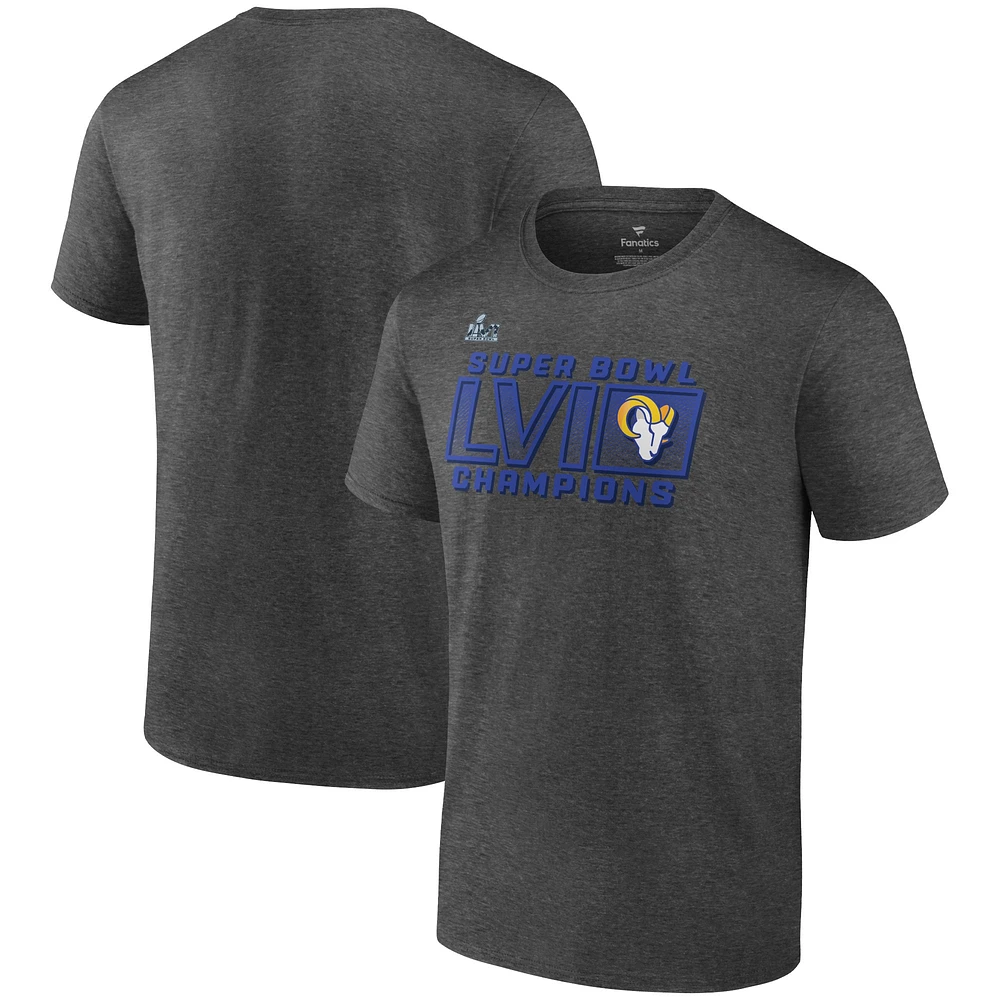 Men's Fanatics Heathered Charcoal Los Angeles Rams Super Bowl LVI Champions Fumble T-Shirt