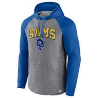 Sweat à capuche raglan Fanatics pour hommes gris chiné/royal Los Angeles Rams By Design