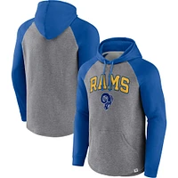 Sweat à capuche raglan Fanatics pour hommes gris chiné/royal Los Angeles Rams By Design