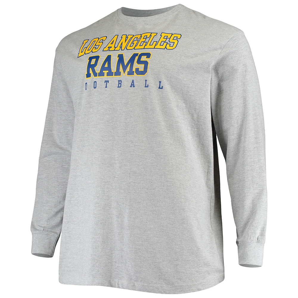 T-shirt à manches longues pour hommes Fanatics Heathered Grey Los Angeles Rams Big & Tall Practice