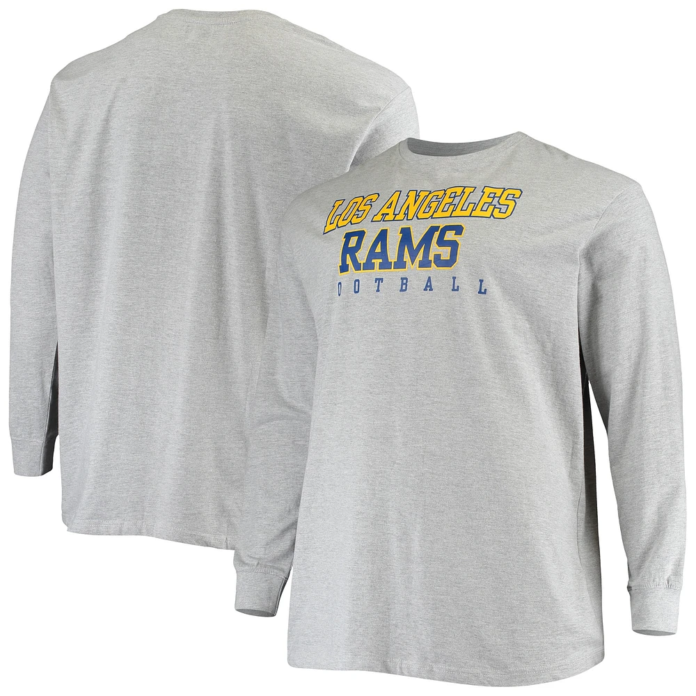 T-shirt à manches longues pour hommes Fanatics Heathered Grey Los Angeles Rams Big & Tall Practice