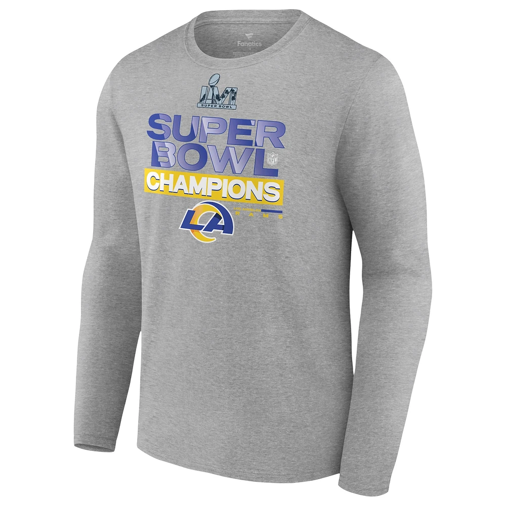 Men's Fanatics Heathered Gray Los Angeles Rams Super Bowl LVI Champions Locker Room Trophy Collection Long Sleeve T-Shirt