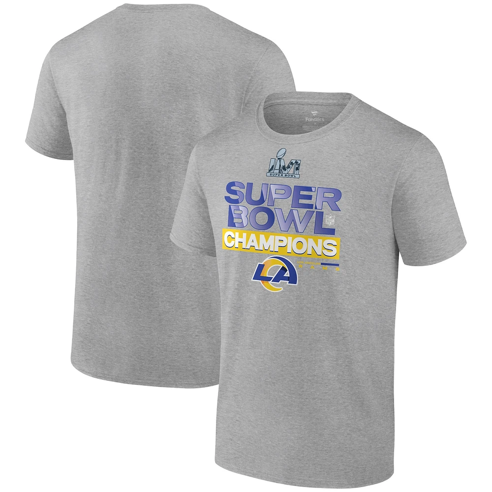 T-shirt de la collection Trophée du Super Bowl LVI Champions vestiaire des Rams Los Angeles, gris chiné Fanatics pour hommes