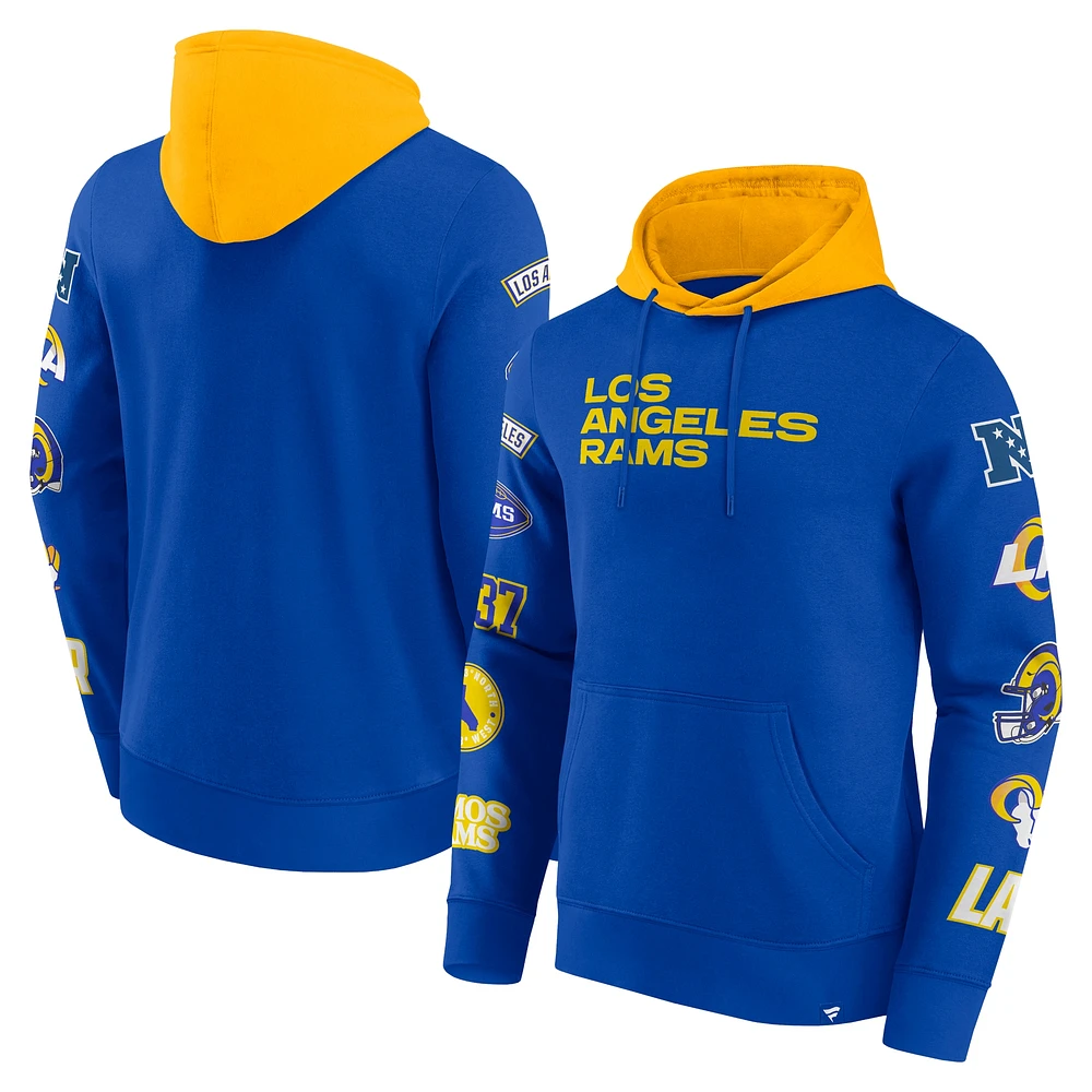 Sweat à capuche patchs Los Angeles Rams Fanatics Royal/Gold pour hommes