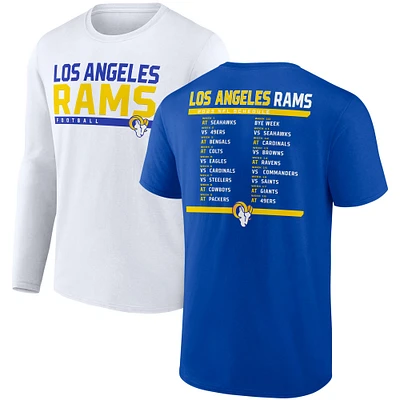 Ensemble combiné de deux t-shirts du calendrier 2023 des Rams Los Angeles Fanatics Royal/Blanc pour hommes