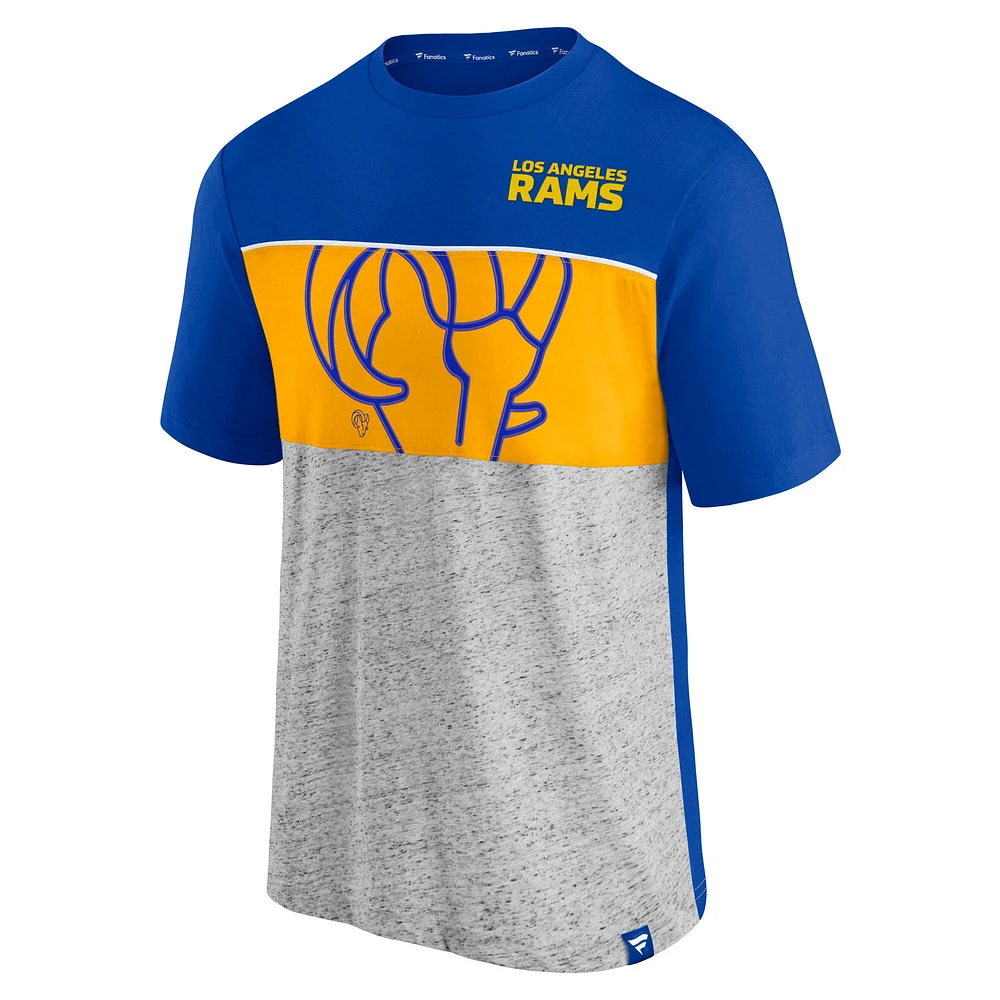 Men's Fanatics  Royal Los Angeles Rams Color Block Big Lap Tri-Blend T-Shirt