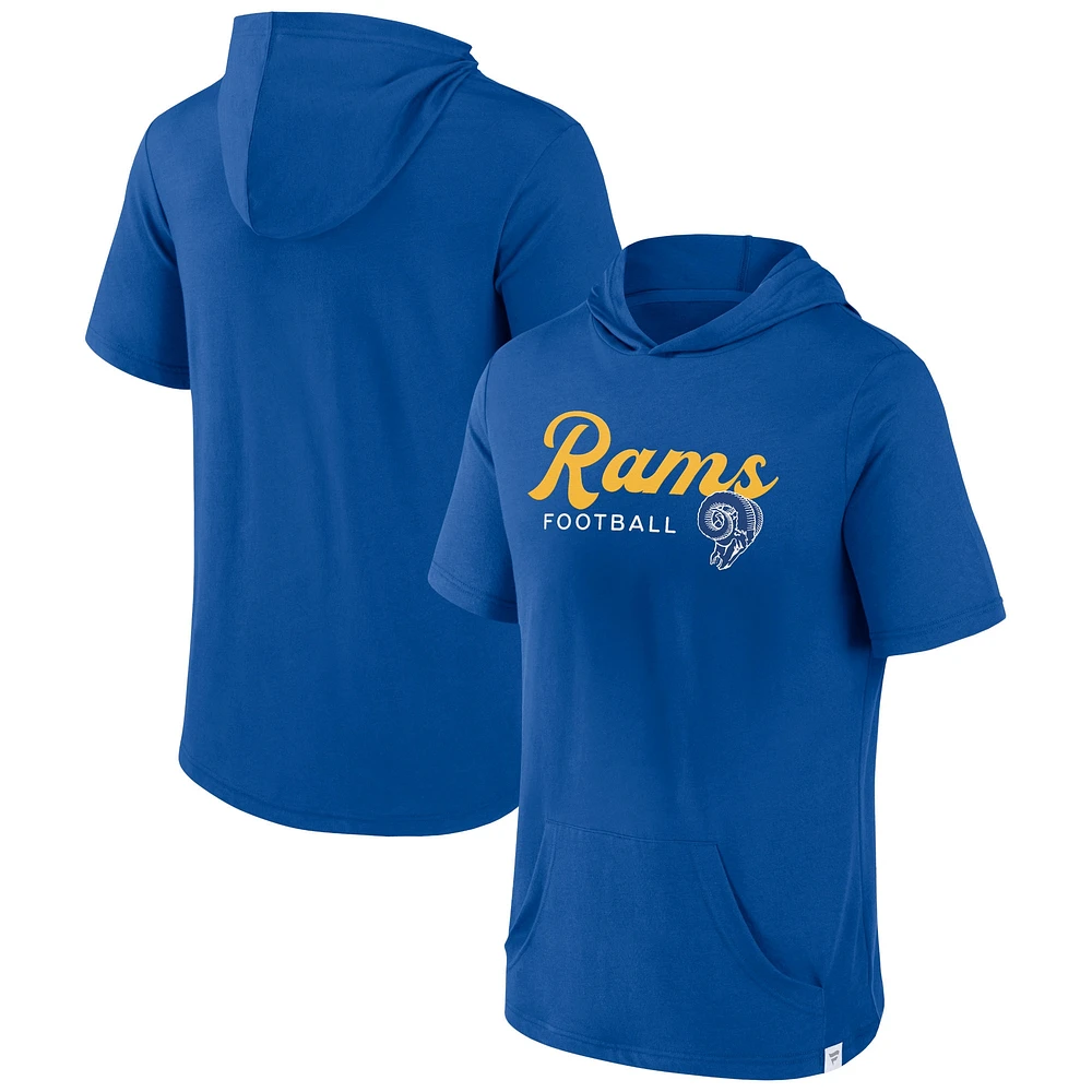 Men's Fanatics Royal Los Angeles Rams Offensive Strategy Short Sleeve Pullover Hoodie