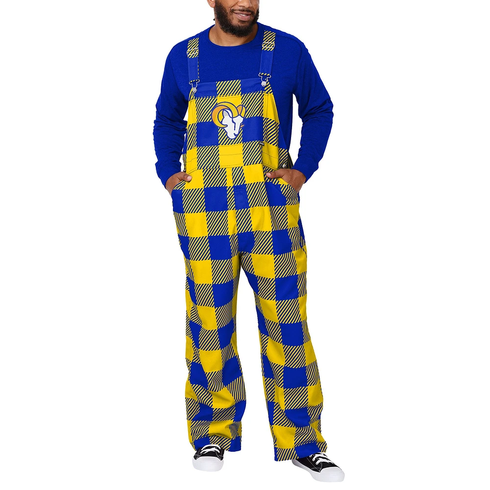 Men's FOCO  Royal Los Angeles Rams Big Logo Plaid Overalls