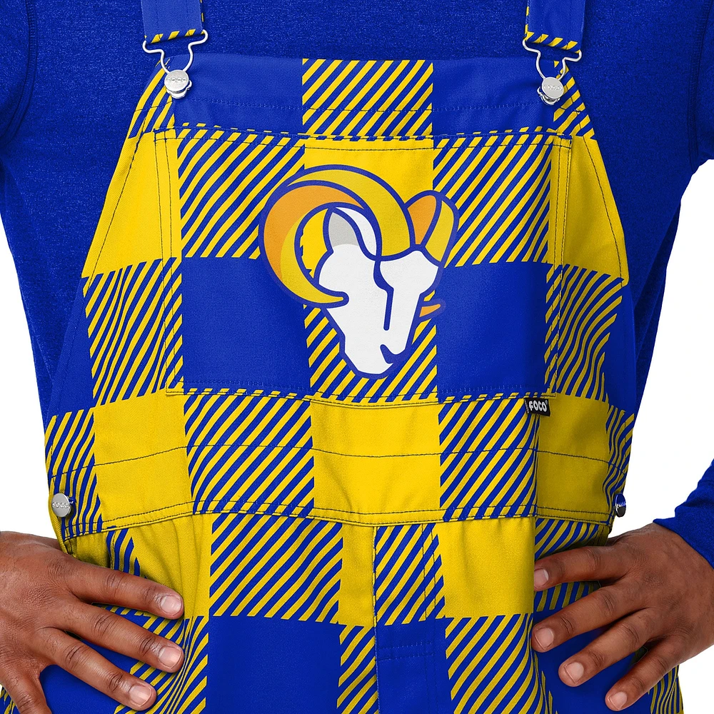 Salopette à carreaux avec grand logo FOCO Royal Los Angeles Rams pour hommes