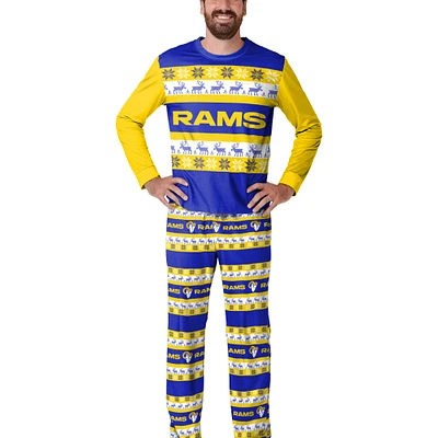 Men's  FOCO Royal Los Angeles Rams Wordmark Ugly Pajama Set