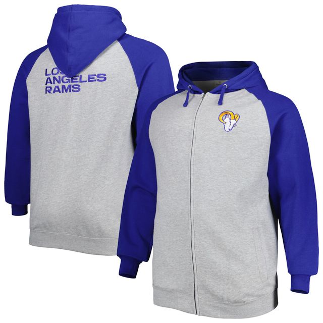 Veste à capuche et glissière pleine longueur Los Angeles Rams Big & Tall Fleece Raglan gris chiné pour homme