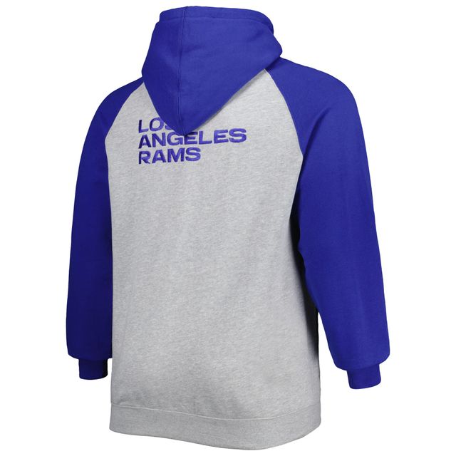 Veste à capuche et glissière pleine longueur Los Angeles Rams Big & Tall Fleece Raglan gris chiné pour homme