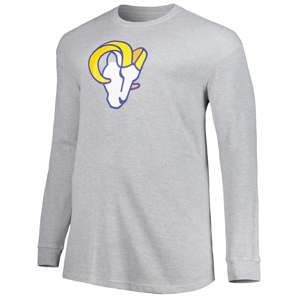 T-shirt thermique à manches longues en tricot gaufré Los Angeles Rams Big & Tall gris chiné pour homme