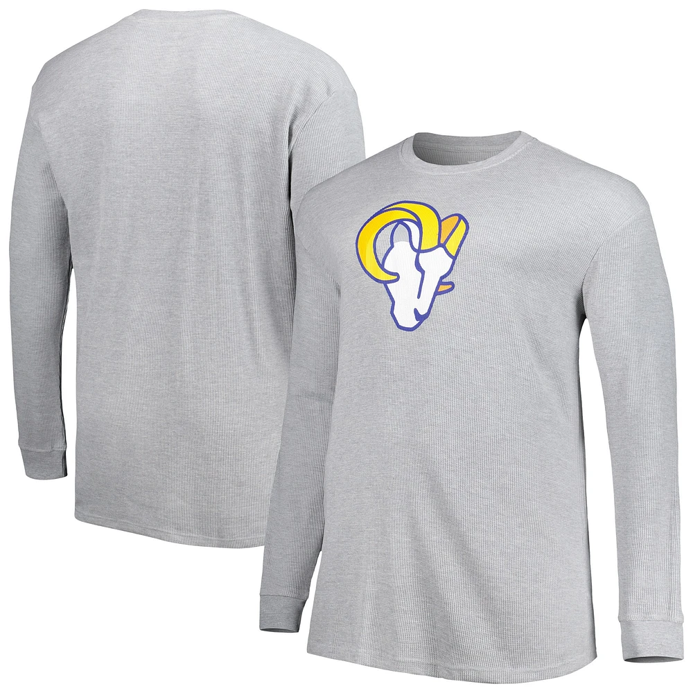 T-shirt thermique à manches longues en tricot gaufré Los Angeles Rams Big & Tall gris chiné pour homme