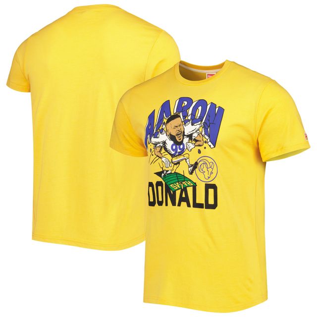 T-shirt à trois mélanges pour hommes, hommage Aaron Donald Gold, joueur de caricature des Rams Los Angeles