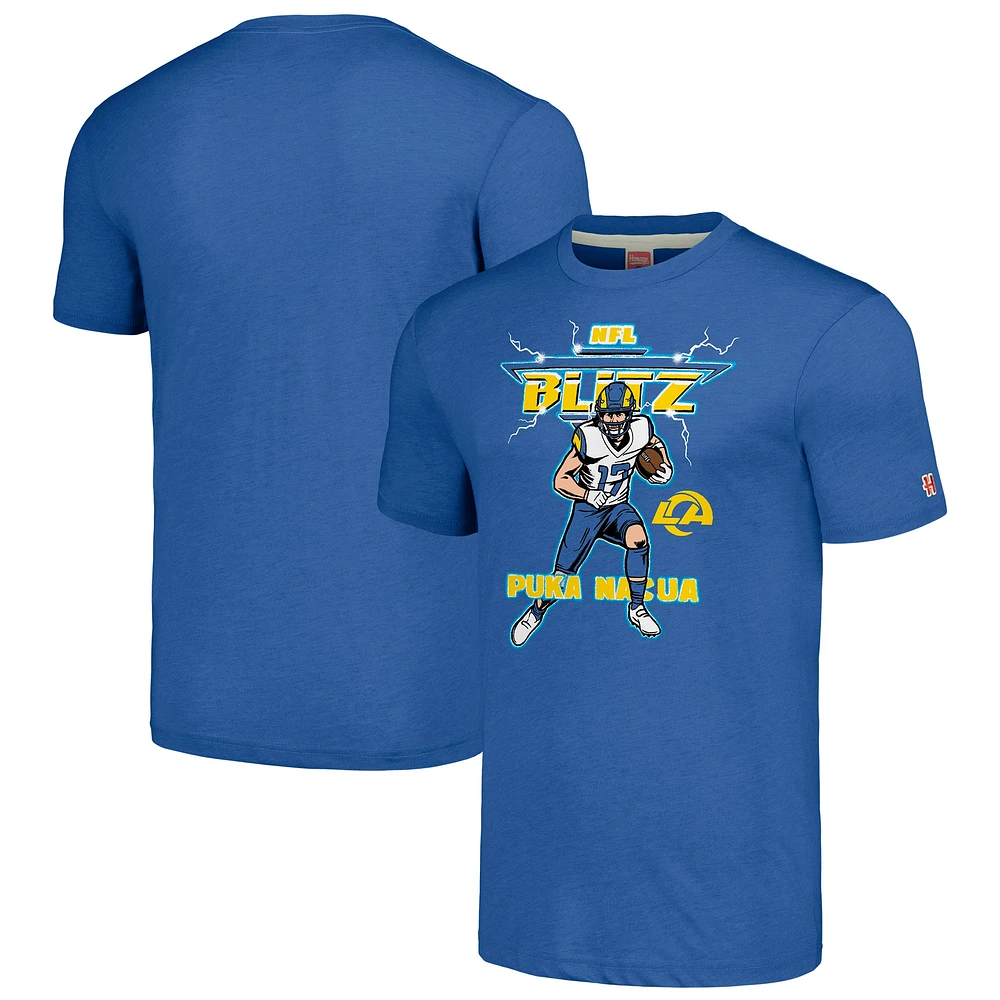 T-shirt hommage Puka Nacua Royal Los Angeles Rams NFL Blitz Player Tri-Blend pour homme