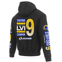 Men's JH Design Matthew Stafford Black Los Angeles Rams Super Bowl LVI Champions Player Name & Number Pullover Hoodie