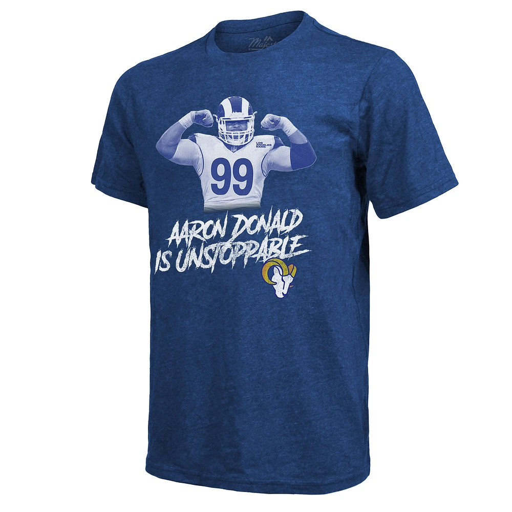 Men's Majestic Threads Aaron Donald Royal Los Angeles Rams Tri-Blend Player Graphic T-Shirt