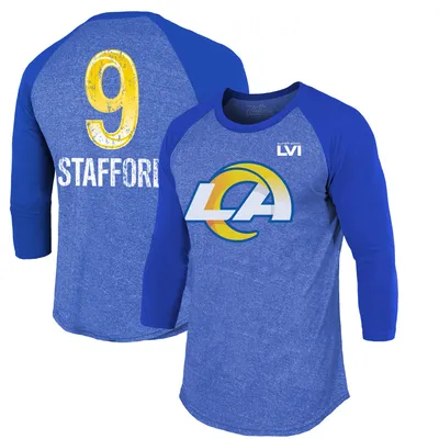 Matthew Stafford Los Angeles Rams Majestic Threads Super Bowl LVI Name & Number Raglan 3/4 Sleeve T-Shirt - Royal