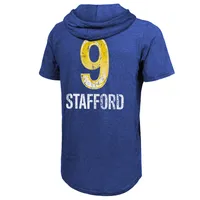 Men's Majestic Threads Matthew Stafford Royal Los Angeles Rams Super Bowl LVI Name & Number Short Sleeve Hoodie T-Shirt