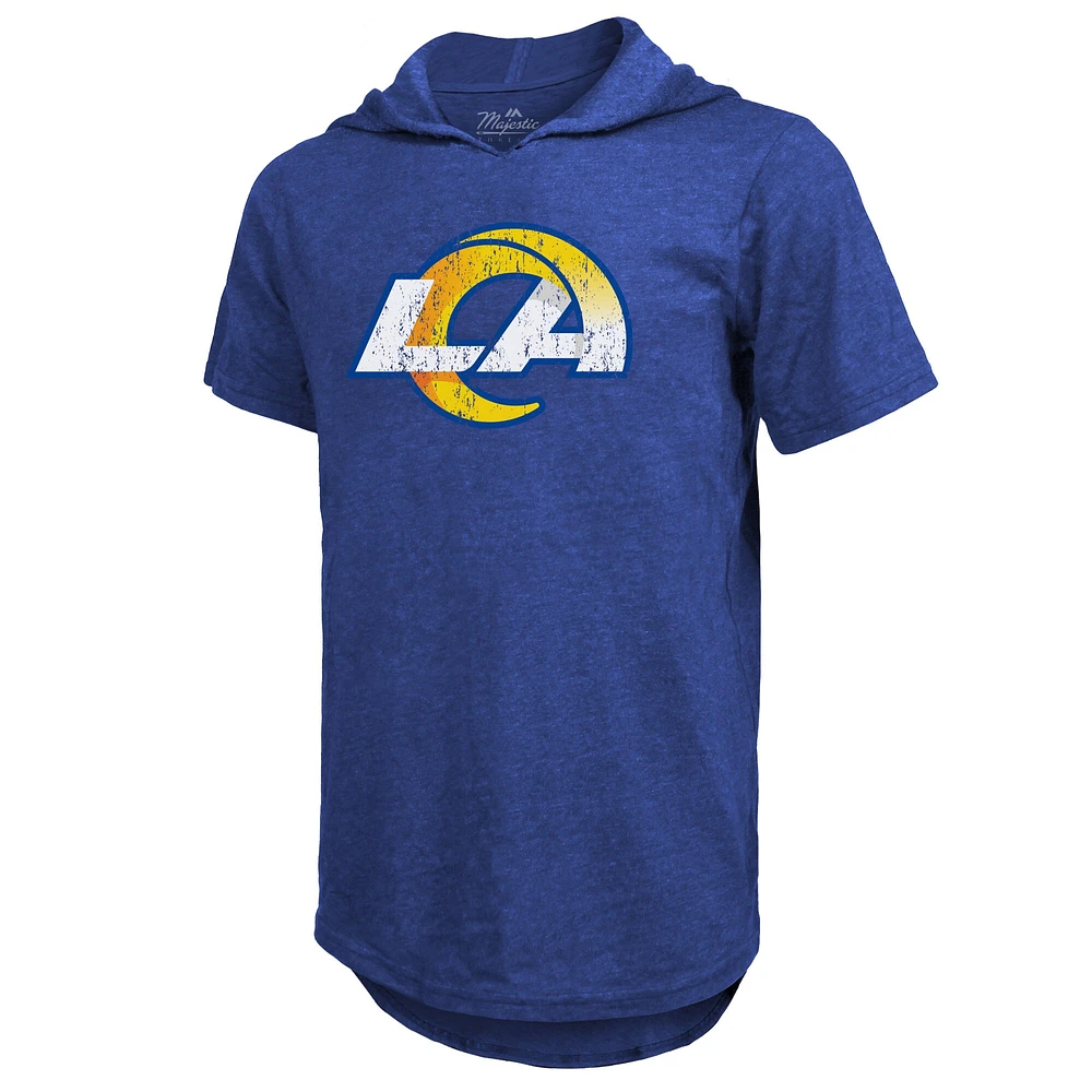 T-shirt à capuche tri-mélange avec nom et numéro du joueur Majestic Threads Odell Beckham Jr. Royal Los Angeles Rams pour hommes