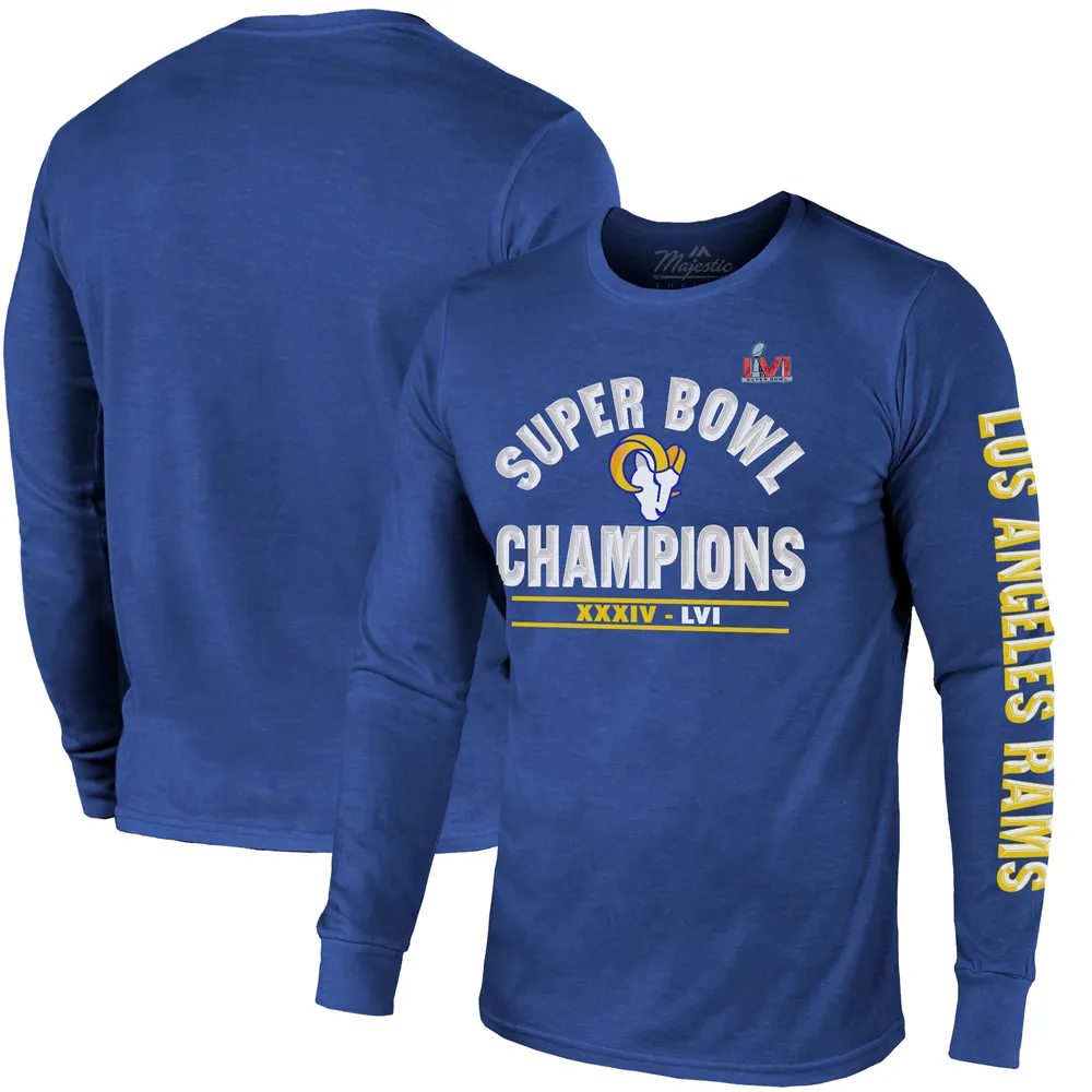 Men's Majestic Threads Royal Los Angeles Rams 2-Time Super Bowl Champions Always Champs Tri-Blend Long Sleeve T-Shirt