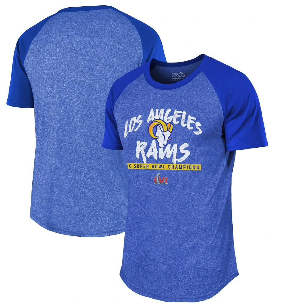 Majestic Threads T-shirt à manches raglan triple mélange Royal Los Angeles Rams pour homme